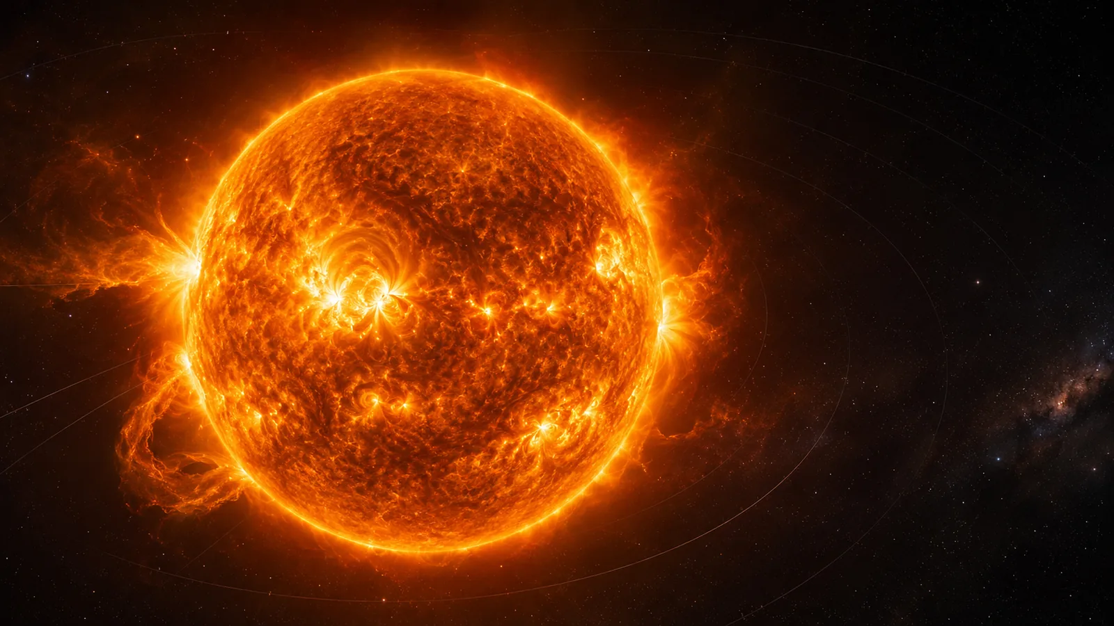 原创生成的太阳视觉,呈现金色等离子体与日冕辉光
