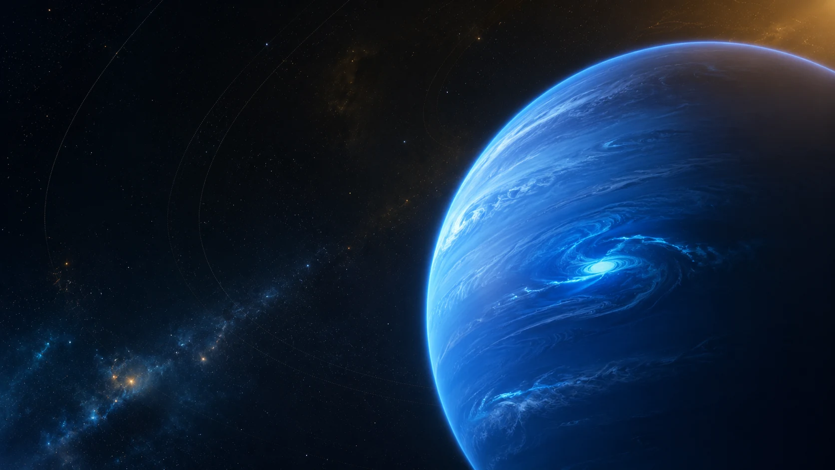 原创生成的海王星视觉,深蓝色冰巨行星带有冷色云纹