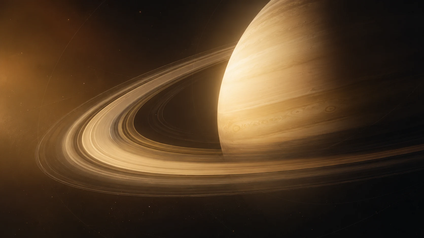原创生成的土星视觉,淡金色行星与宽阔环系统